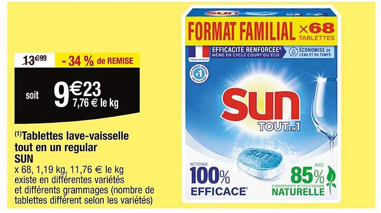 tablettes lave-vaisselle tout en un regular sun