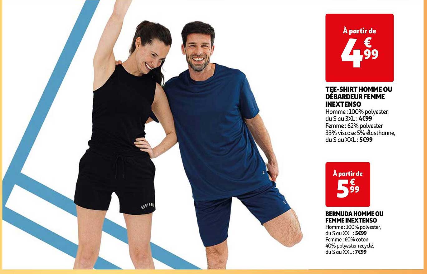tee-shirt homme ou débardeur femme inextenso, bermuda homme ou femme inextenso