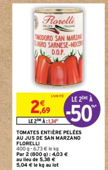 Tomates Entière Pelées Au Jus De San Marzano Florelli