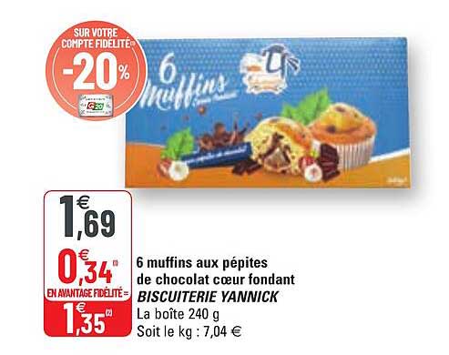 6 muffins aux pépites de chocolat coeur fondant biscuiterie yannick