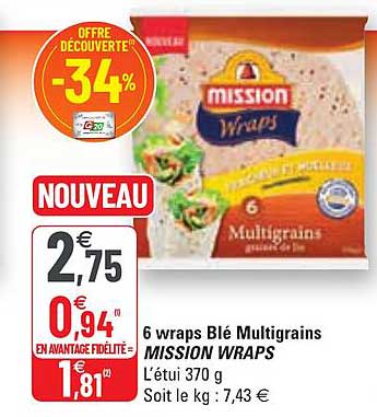 6 wraps blé multigrains mission wraps