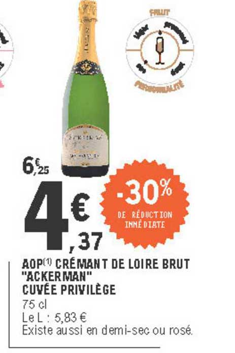 Aop Crémant De Loire Brut Ackerman Cuvée Privilège -30% De Réduction Immédiate