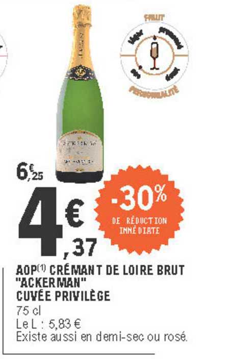 aop crémant de lorie brut ackerman cuvée privilège 30% de réduction immédiate