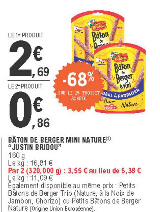 bâton de berger mini nature justin bridou -68% sur le 2e produit acheté