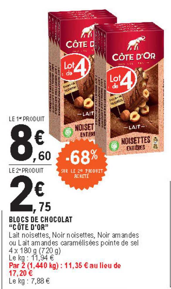 Blocs De Chocolat Côte D'or -68% Sur Le 2e Produit Acheté