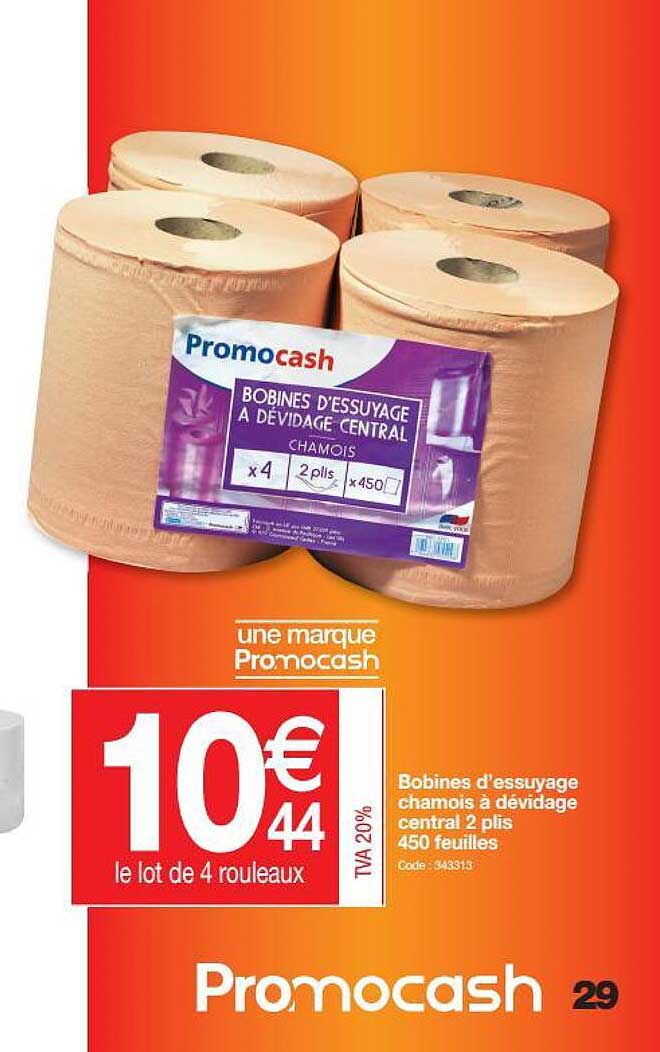 bobines d'essuyage chamois à dévidage central 2 plis 450 feuilles