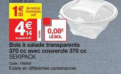 Bols à Salade Transparents 370 Cc Avec Couvercle 370 Cc Sekipack