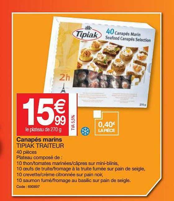 canapés marins tipiak traiteur