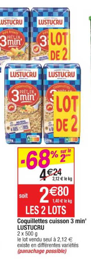 coquillettes cuisson 3 min' lustucru