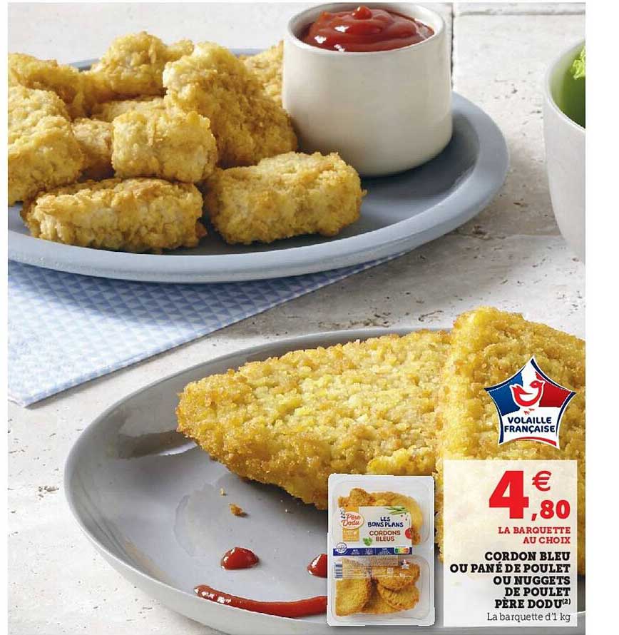 cordon bleu ou pané de poulet ou nuggets de poulet père dodu