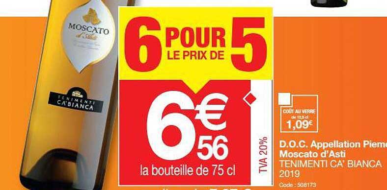 d.o.c. appellation piémontaise moscato d'asti tenimenti ca' bianca 2019