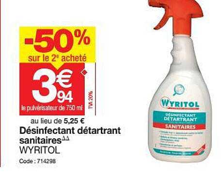 désinfectant détartrant sanitaires wyritol -50% sur le 2e acheté