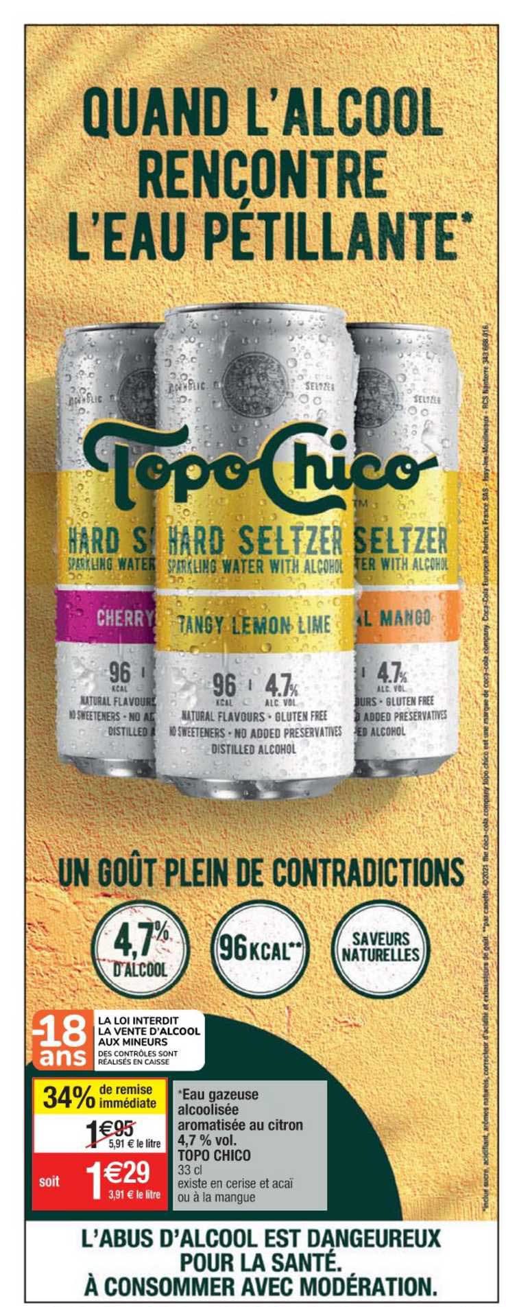 eau gazeuse alcoolisée aromatisée au citron 4,7% vol. topo chico
