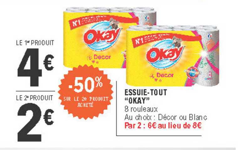 essuie-tout okay -50% sur le 2e produit acheté