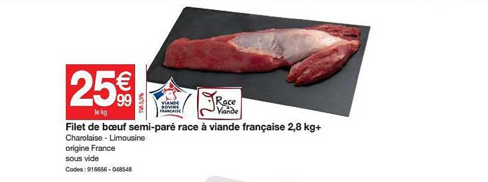 filet de bœuf semi-paré race à viande française 2.8 kg+
