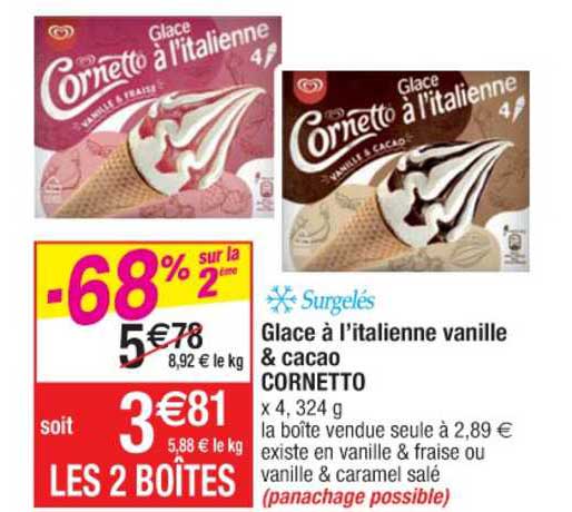 glace à l'italienne vanille & cacao cornetto