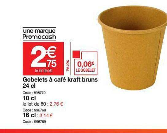 gobelets à café kraft bruns 24 cl