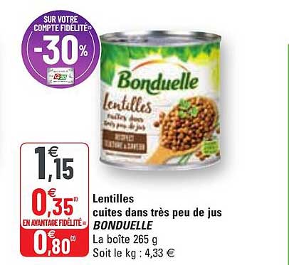 lentilles cuites dans très peu de jus bonduelle