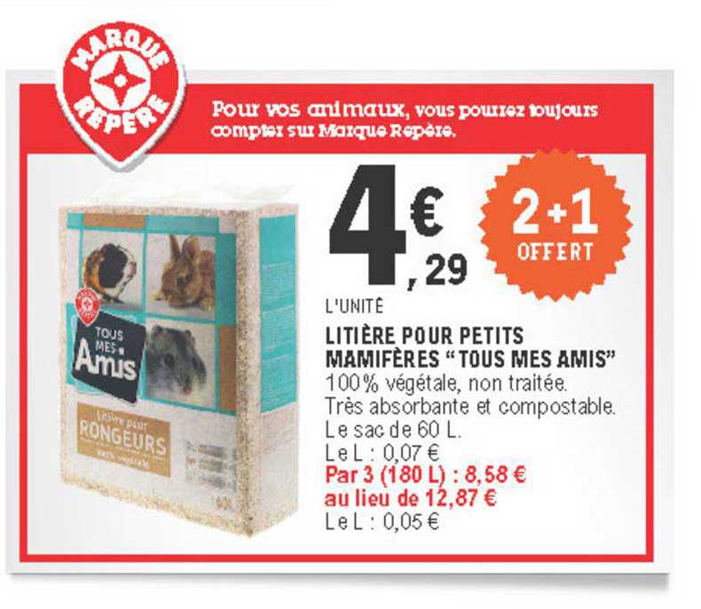 litière pour petits mamifères tous mes amis 2+1 offert