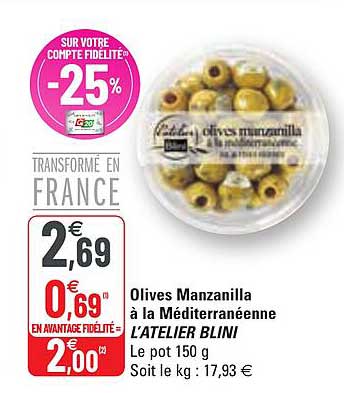 olives manzanilla à la méditerranéenne l'atelier blini