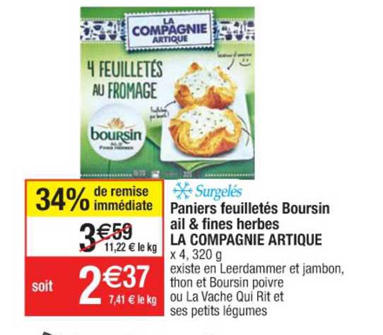 paniers feuilletés boursin ail & fines herbes la compagnie artique