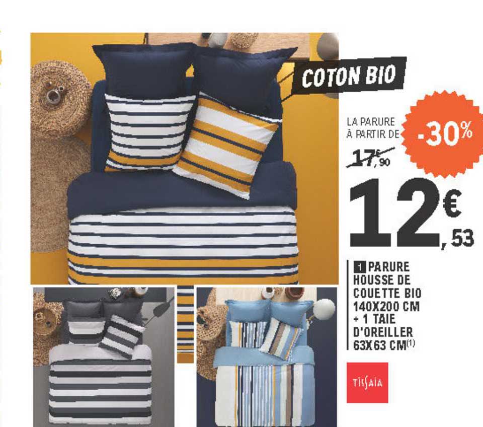 parure housse de couette bio 140x200 cm + 1 taide d'oreiller 63x63 cm