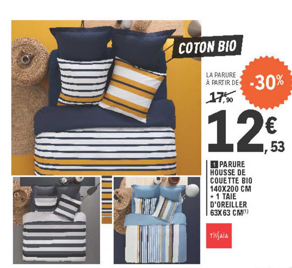 tissaia parure housse de couette bio 140x200 cm + 1 taie d'oreiller 63x63 cm