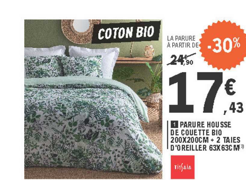 parure housse de couette bio 200x200cm + 2 taies d'oreiller 63x63cm