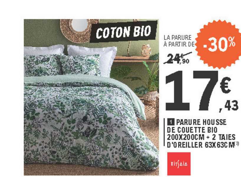 parure housse de couette bio 200x200cm + 2 taies d'oreiller 63x63cm