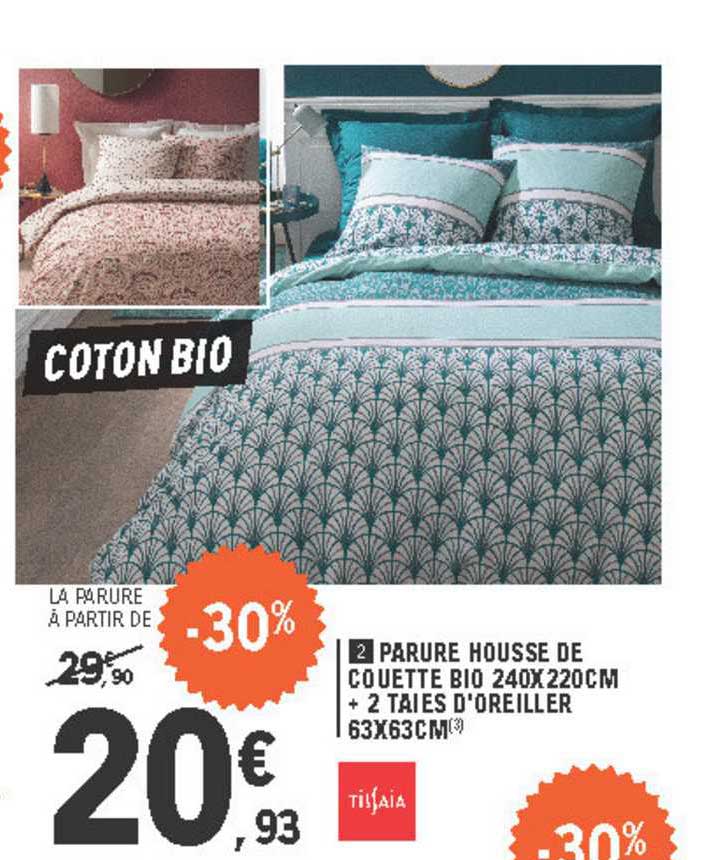 parure housse de couette bio 240x220cm + 2 taies d'oreiller 63x63cm