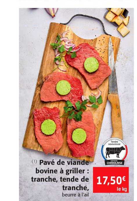 pavé de viande bovine à griller : tranche, tende de tranche