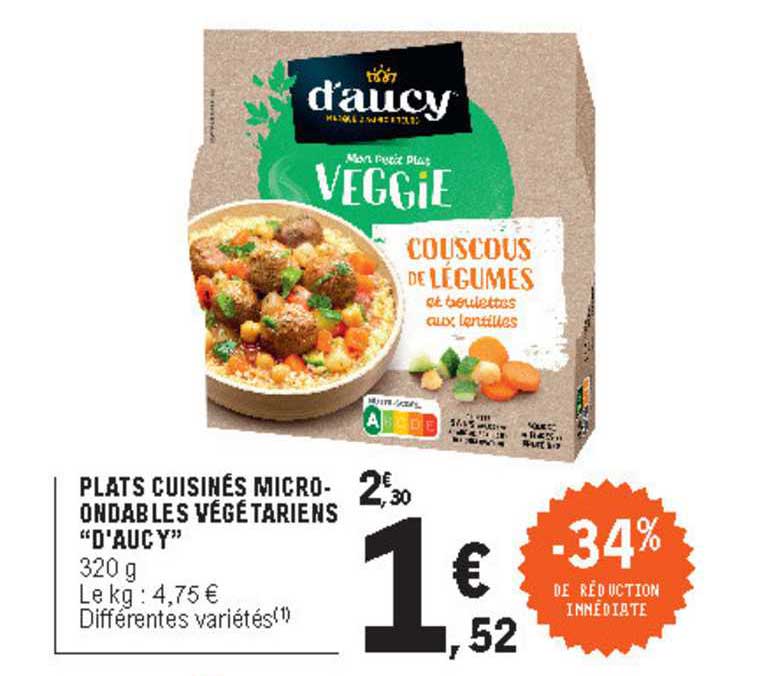 plats cuisinés micro-ondables végétariens d'aucy -34% de réduction immédiate
