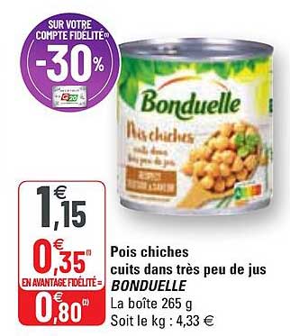pois chiches cuits dans très peu de jus bonduelle