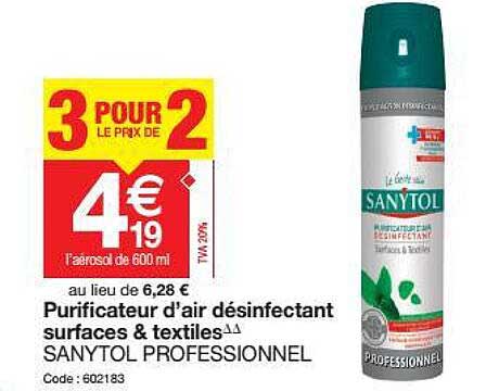 purificateur d'air désinfectant surface & textiles sanytol professionnel