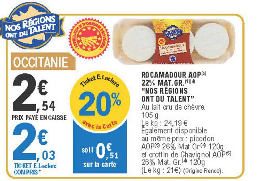 rocamadour aop 22% mat. gr. nos régions ont du talent