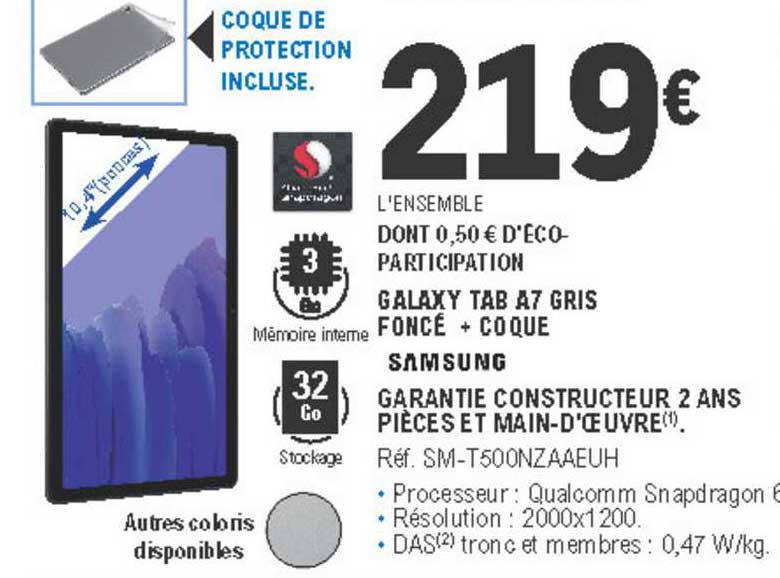 samsung galaxy tab a7 gris foncé + coque