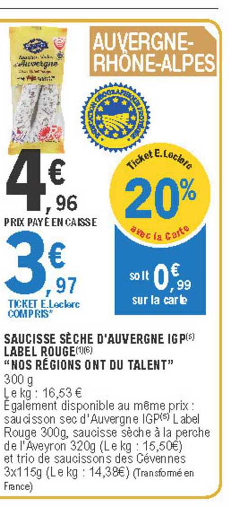 saucisse sèche d'auvergen igp label rouge nos régions ont du talent