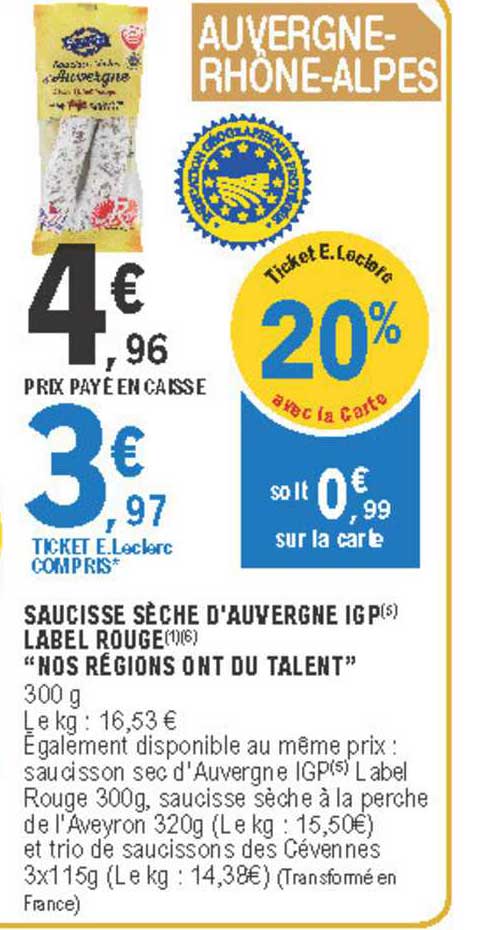 saucisse sèche d'auvergen igp label rouge nos régions ont du talent
