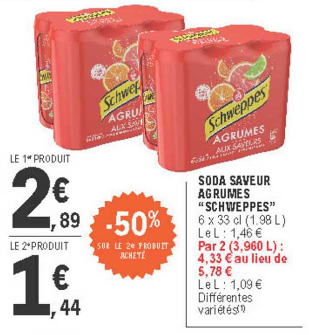 Soda Saveur Agrumes Schweppes -50% Sur Le 2e Produit Acheté