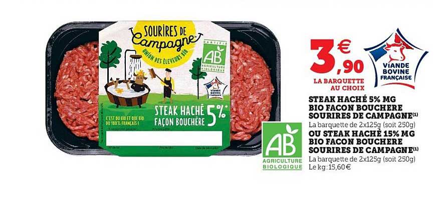 steak haché 5% mg bio façon bouchère sourires de campagne ou steak haché 15% mg bio façon bouchère sourire de campagne