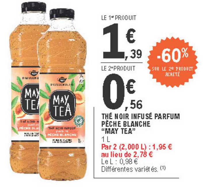 thé noir infusé parfum pêche blanche may tea -60% sur le 2e produit acheté