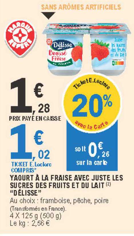 yaourt à la fraise avec juste les sucres des fruits et du lait délisse