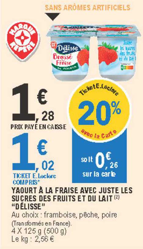 yaourt à la fraise avec juste les sucres des fruits et du lait délisse