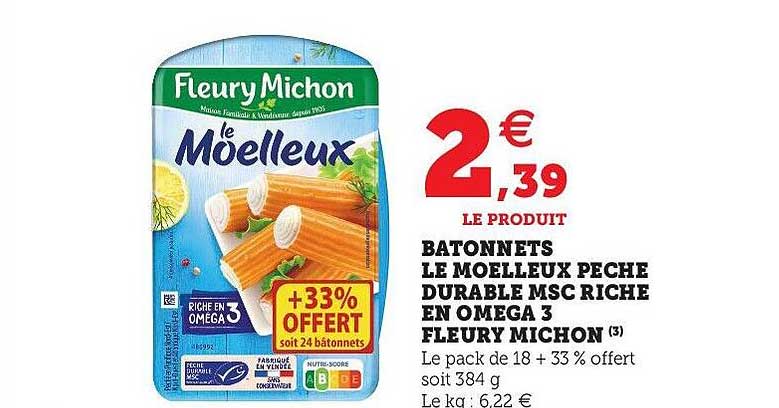 Bâtonnets Le Moelleux Pêche Durable Msc Riche En Oméga 3 Fleury Michon