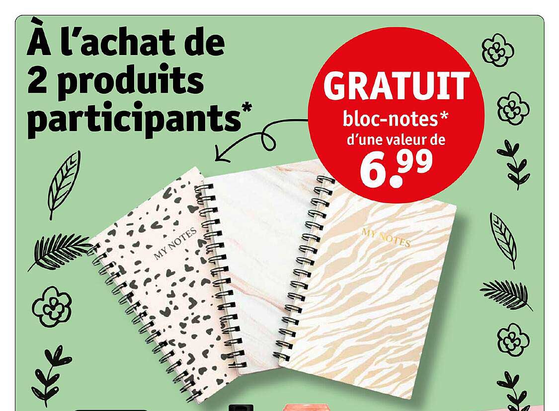 bloc-notes gratuit à l'achat de 2 produits participants