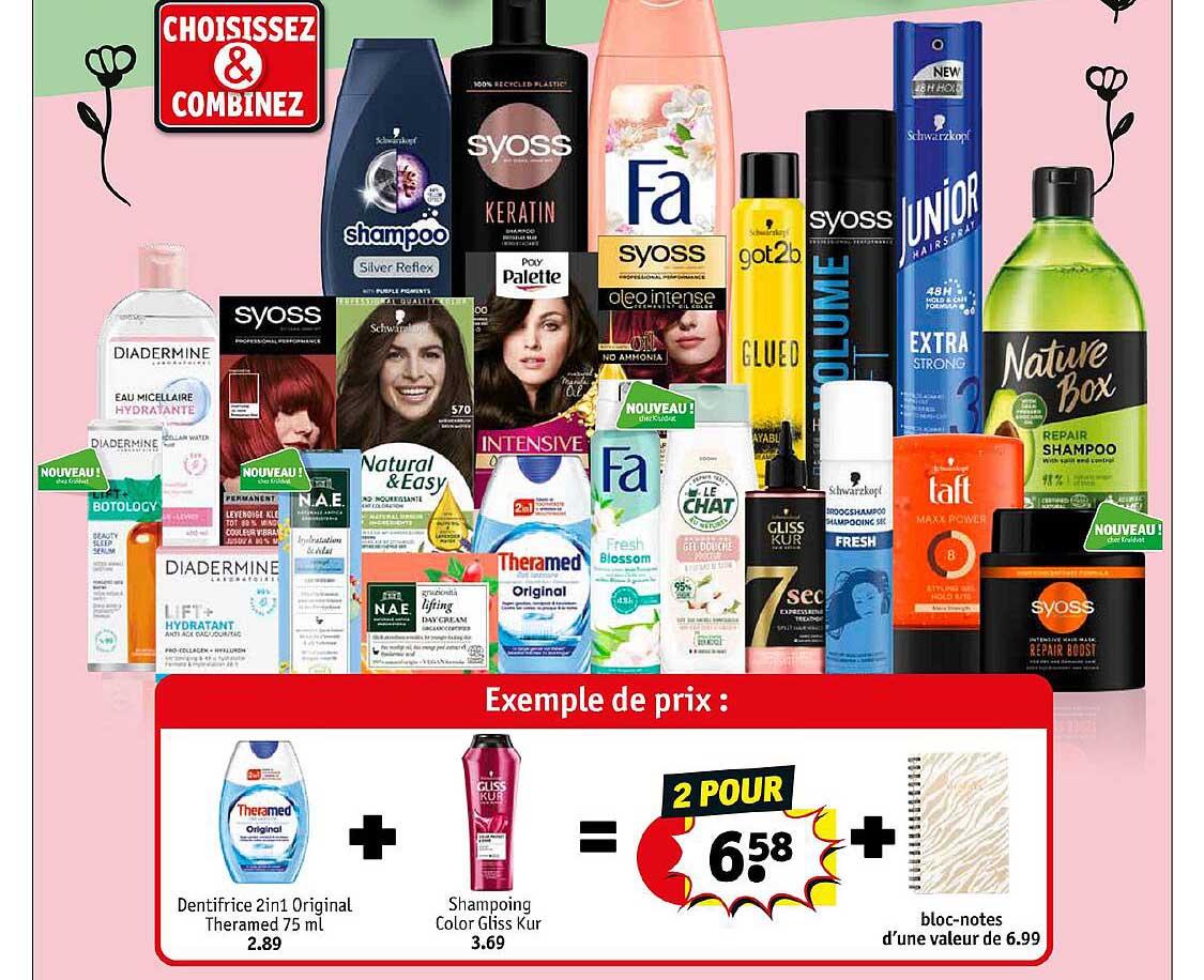 dentifrice 2 in 1 original theramed 75 ml + shampooing color gliss kur