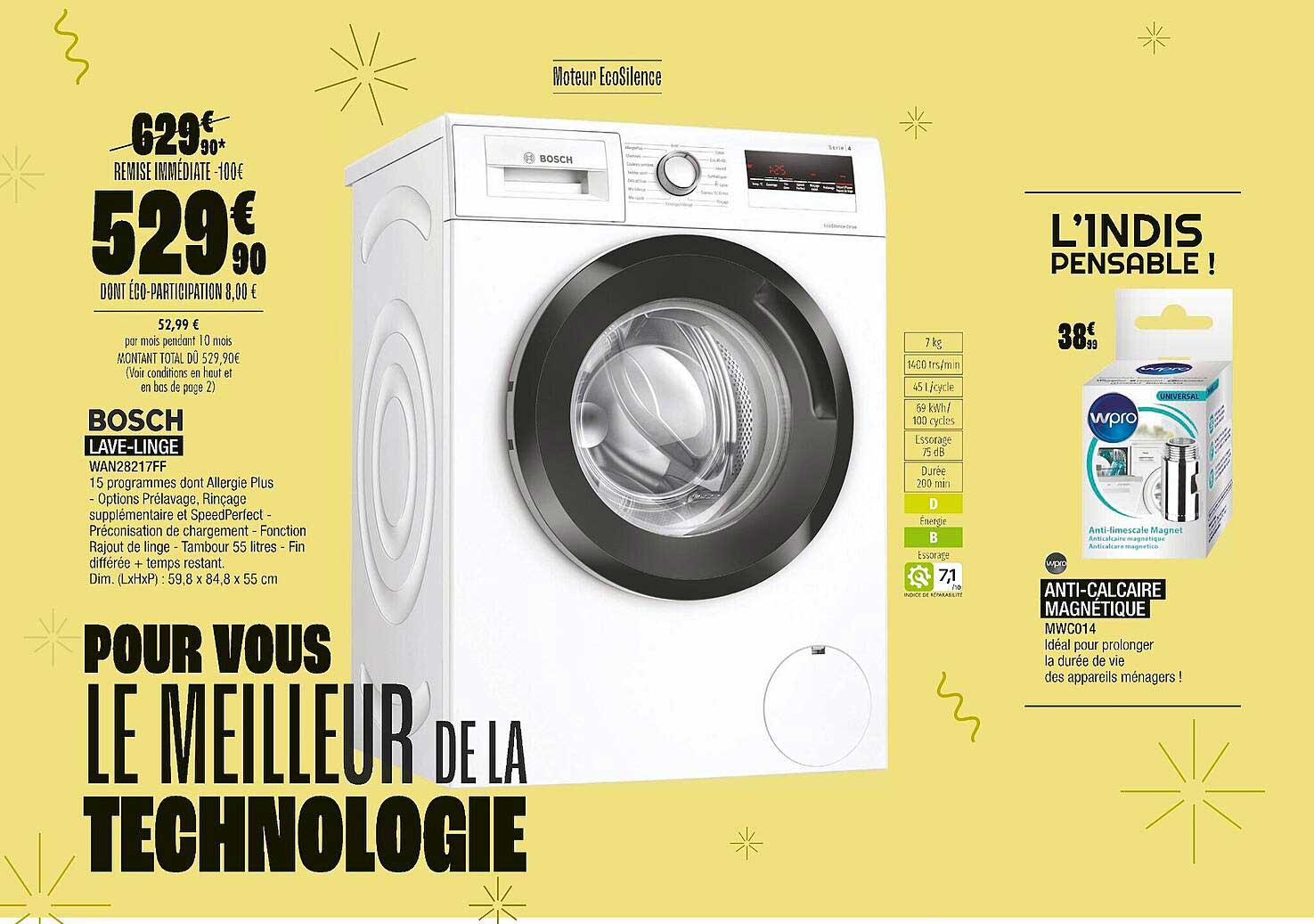 lave-linge bosch, anti-calcaire magnétique wpro