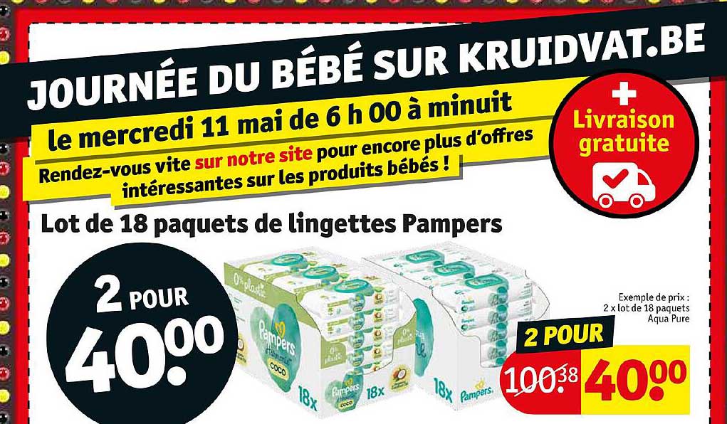 lot de 18 paquets de lingettes pampers