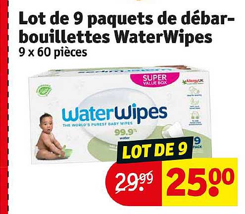 lot de 9 paquets de débarbouillettes waterWipes