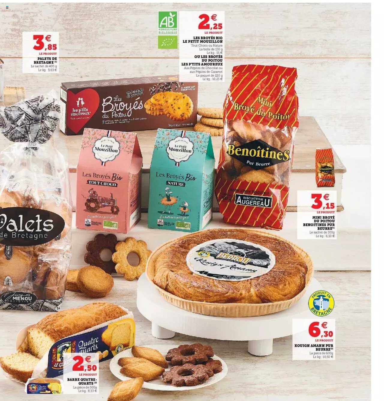 palais de bretagne, les broyés bio les petits mouzillons ou les broyés du poitou les p'tit amoureux, mini broyés du poitou benoitine pur beurre, barre quatre-quarts, kouign amann pur beurre